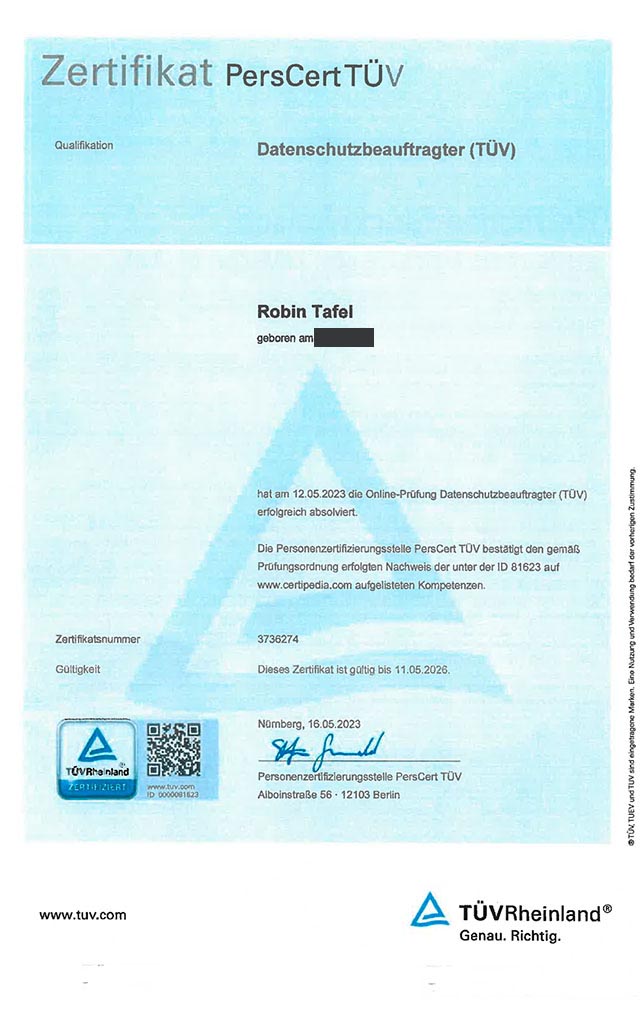 robin tafel datenschutzbeauftragter tuev